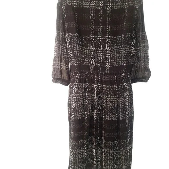 Burberry 100% silk black/ white/ grey lightweight midi dress size 12 - Picture 4 of 9